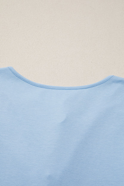 Beau Blue Talla Grande Color Sólido Lazo Peplum Blusa Sin Mangas