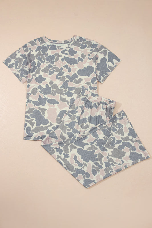 Multicolour Retro Camouflage Print Plus Size 2pcs Outfit - Snoopy's Closet