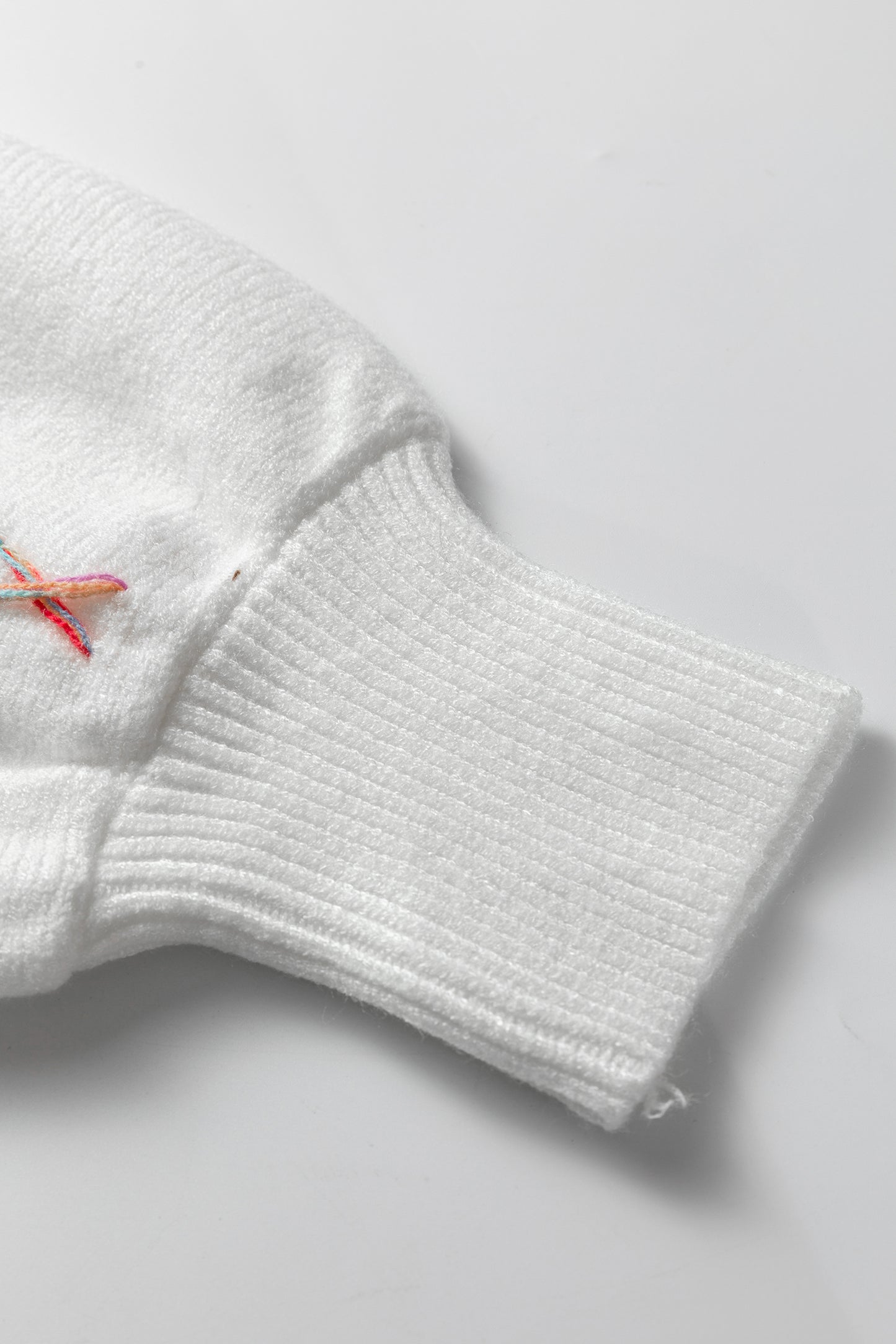 White Rainbow Stitching Balloon Sleeve Relaxed Sweater - Snoopy's Closet