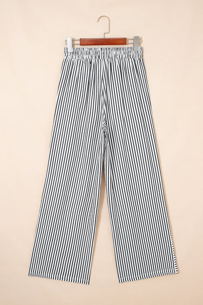 Pantalones casuales negros de pernera ancha con raya