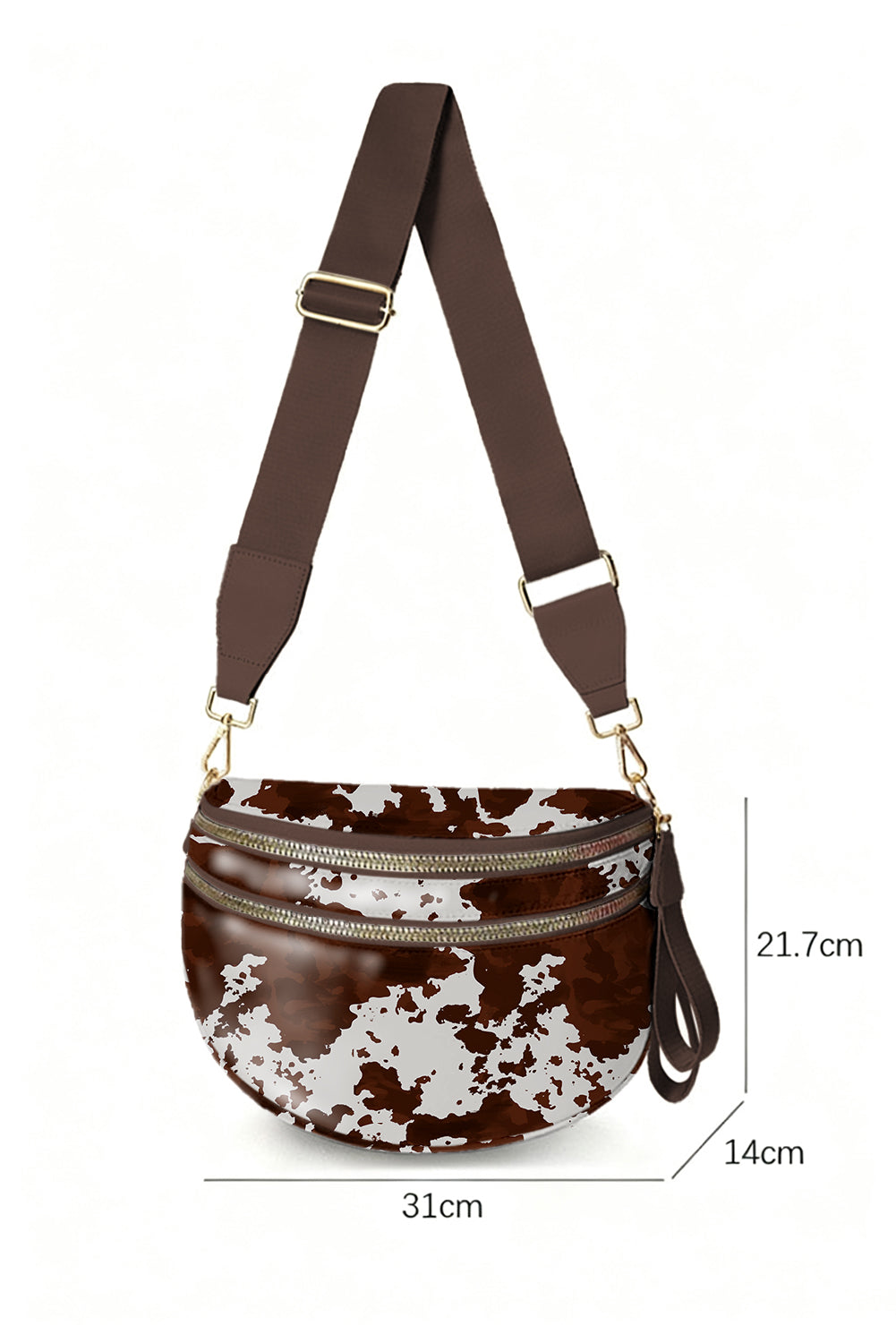 Coffee Cow Spots Printed Double Zip Crossbody Bag - Snoopy's Closet
