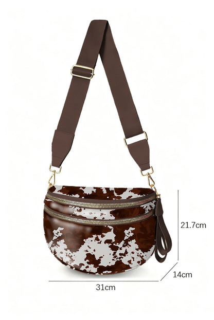 Coffee Cow Spots Printed Double Zip Crossbody Bag - Snoopy's Closet