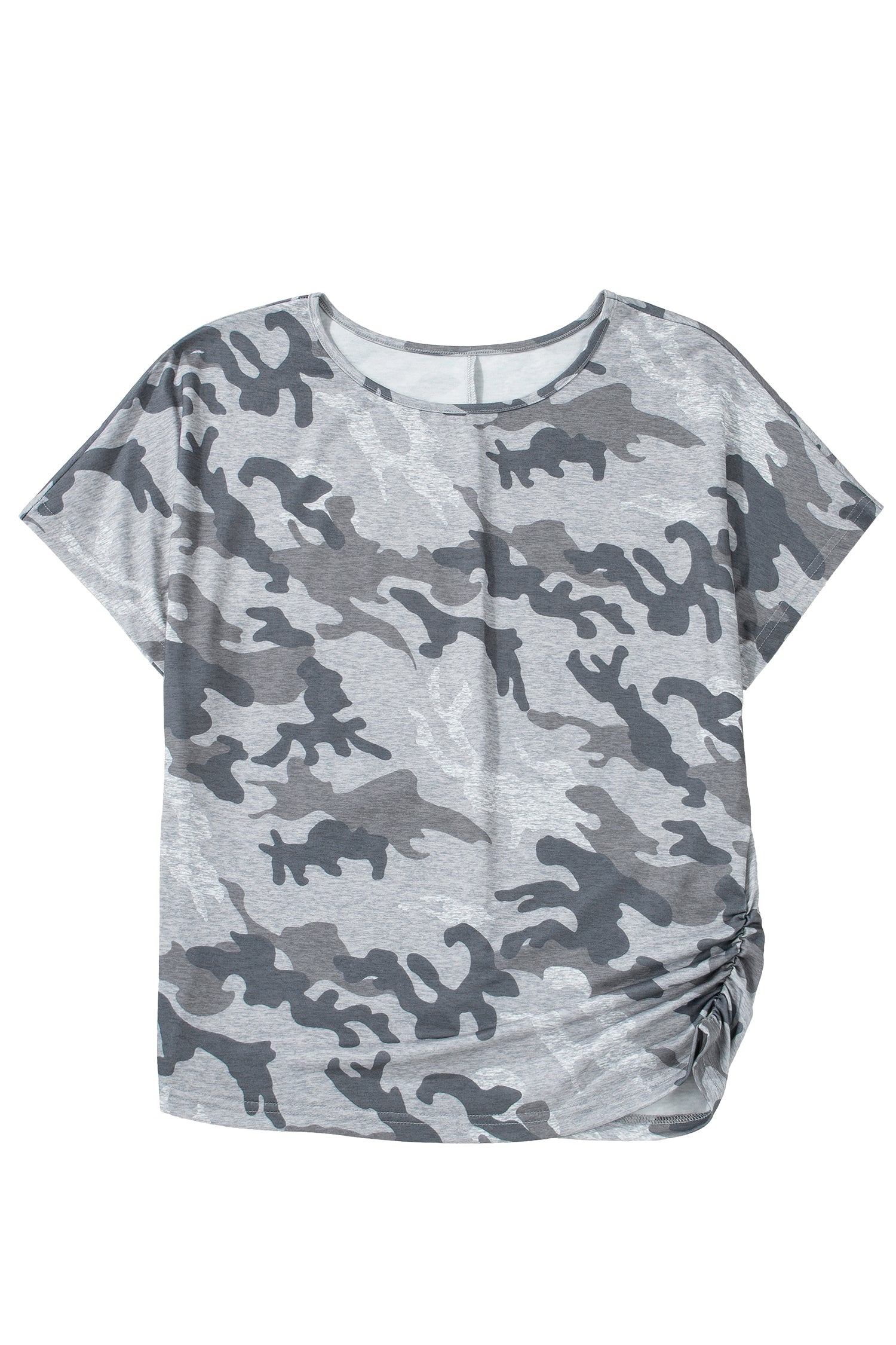 Gray Camouflage Print Round Neck T Shirt - Snoopy's Closet