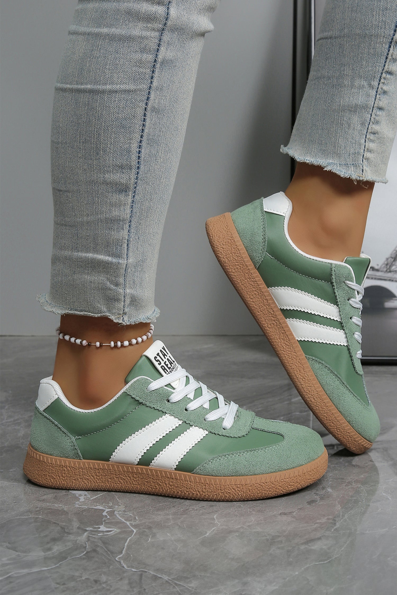 Ashleigh Blue Varsity Color Block Patchwork PU Leather Lace Up Shoes