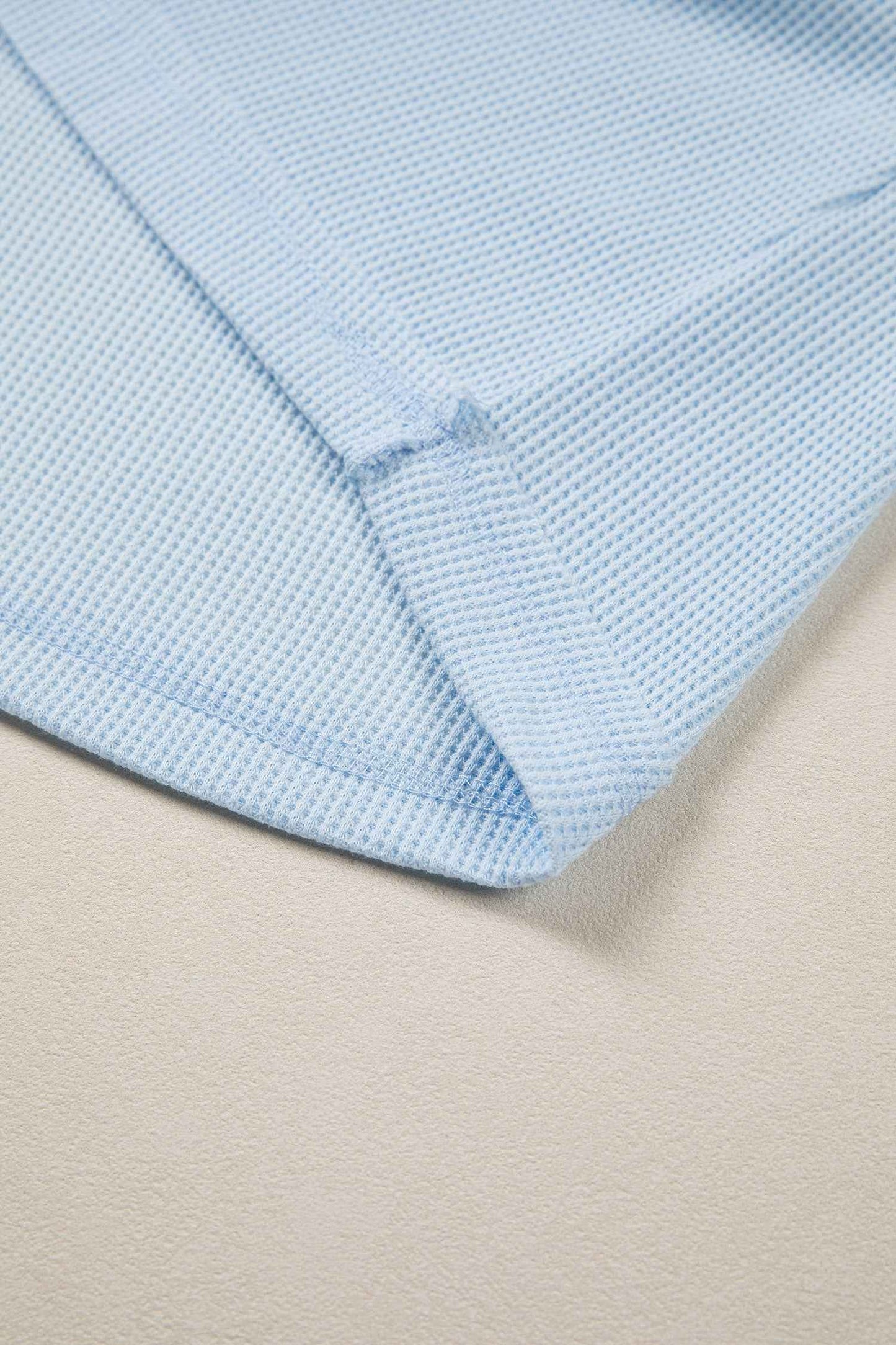 Pink Solid Color Raw Seam Waffled Patchwork Casual T Shirt