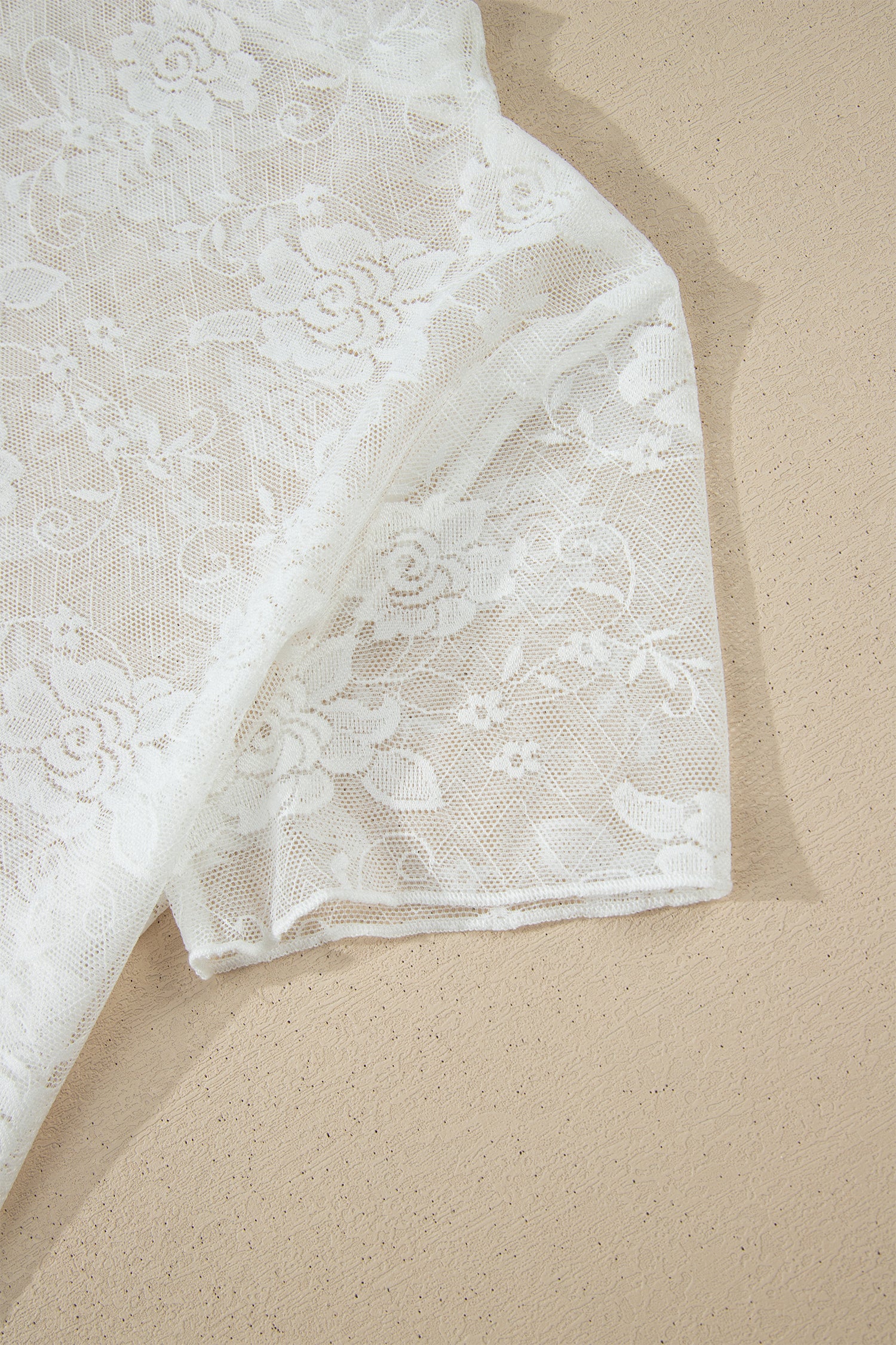 White Sheer Lace Round Neck T Shirt - Snoopy's Closet