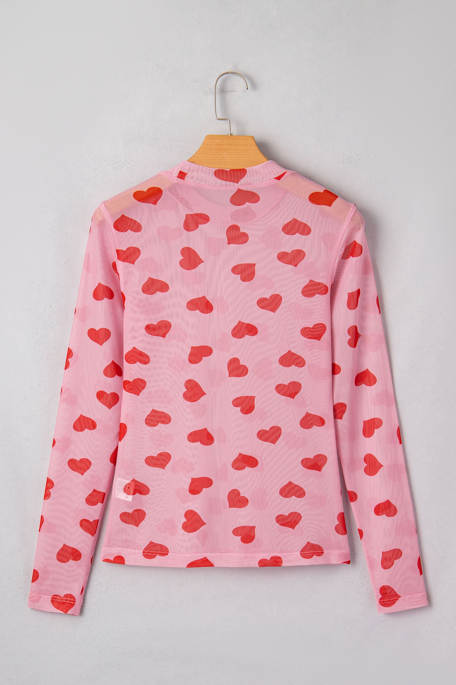Pink Valentines Heart Printed Sheer Mesh Long Sleeve Top - Snoopy's Closet