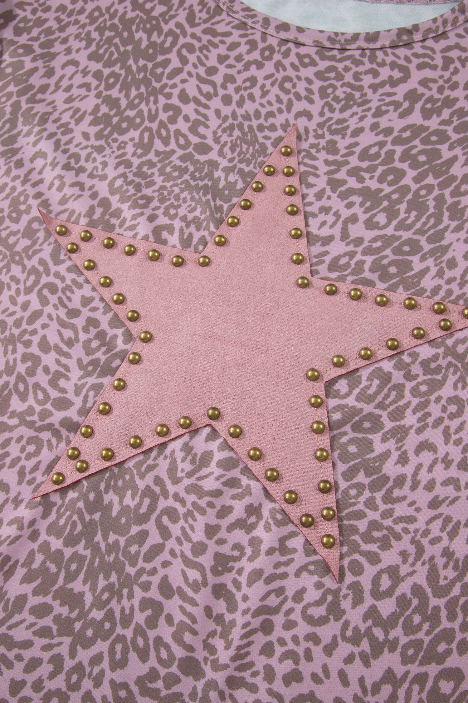 Khaki Leopard Retro Studded Star Patch Loose Tee - Snoopy's Closet