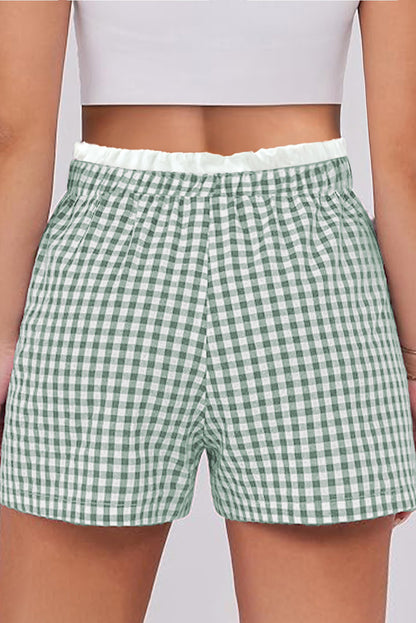 Pantalones cortos de talla grande con estampado de cuadros y ribete verde en contraste