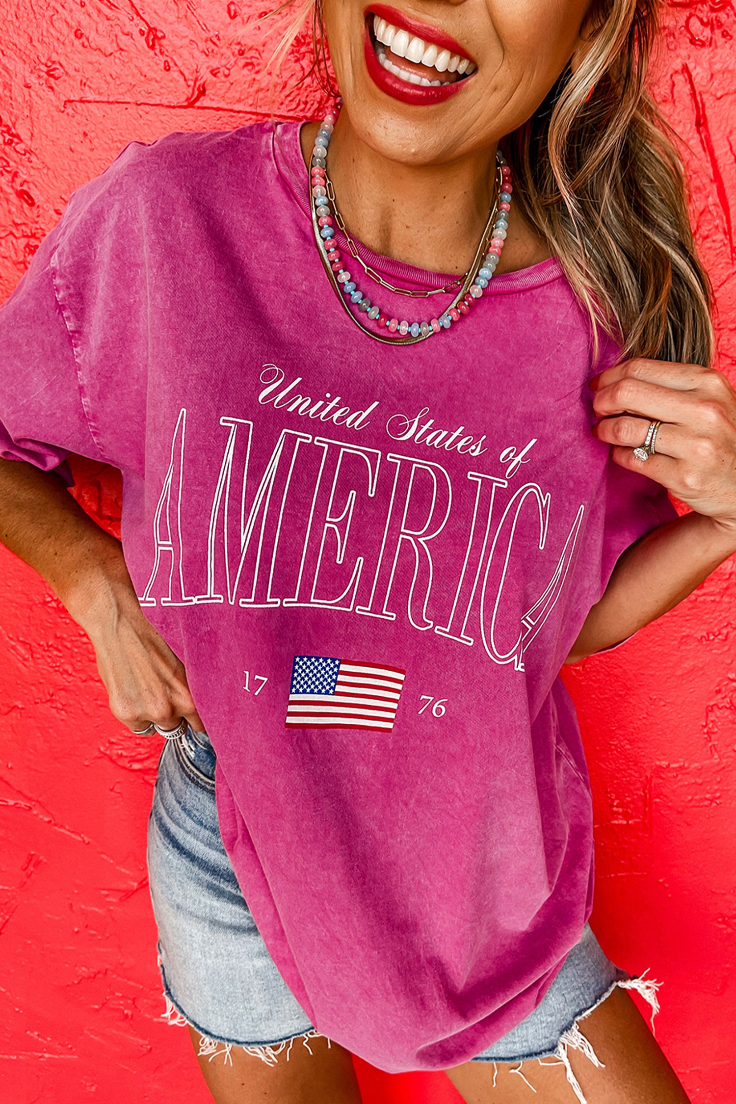 Rose Red AMERICA 1776 Graphic Mineral Wash Cotton Tee