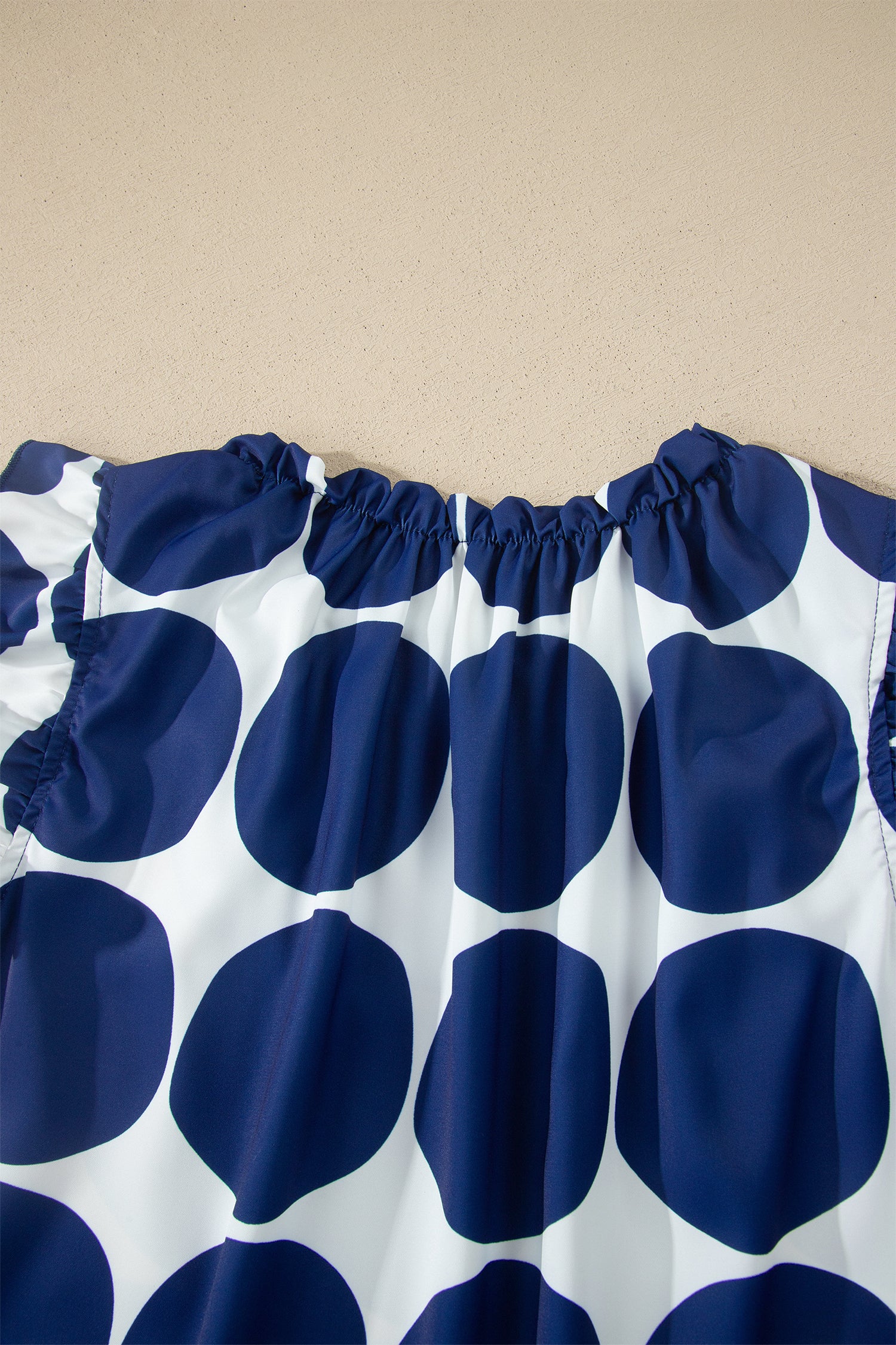 Blue Polka Dot Print Frilled Round Neck Shift Tank Top - Snoopy's Closet