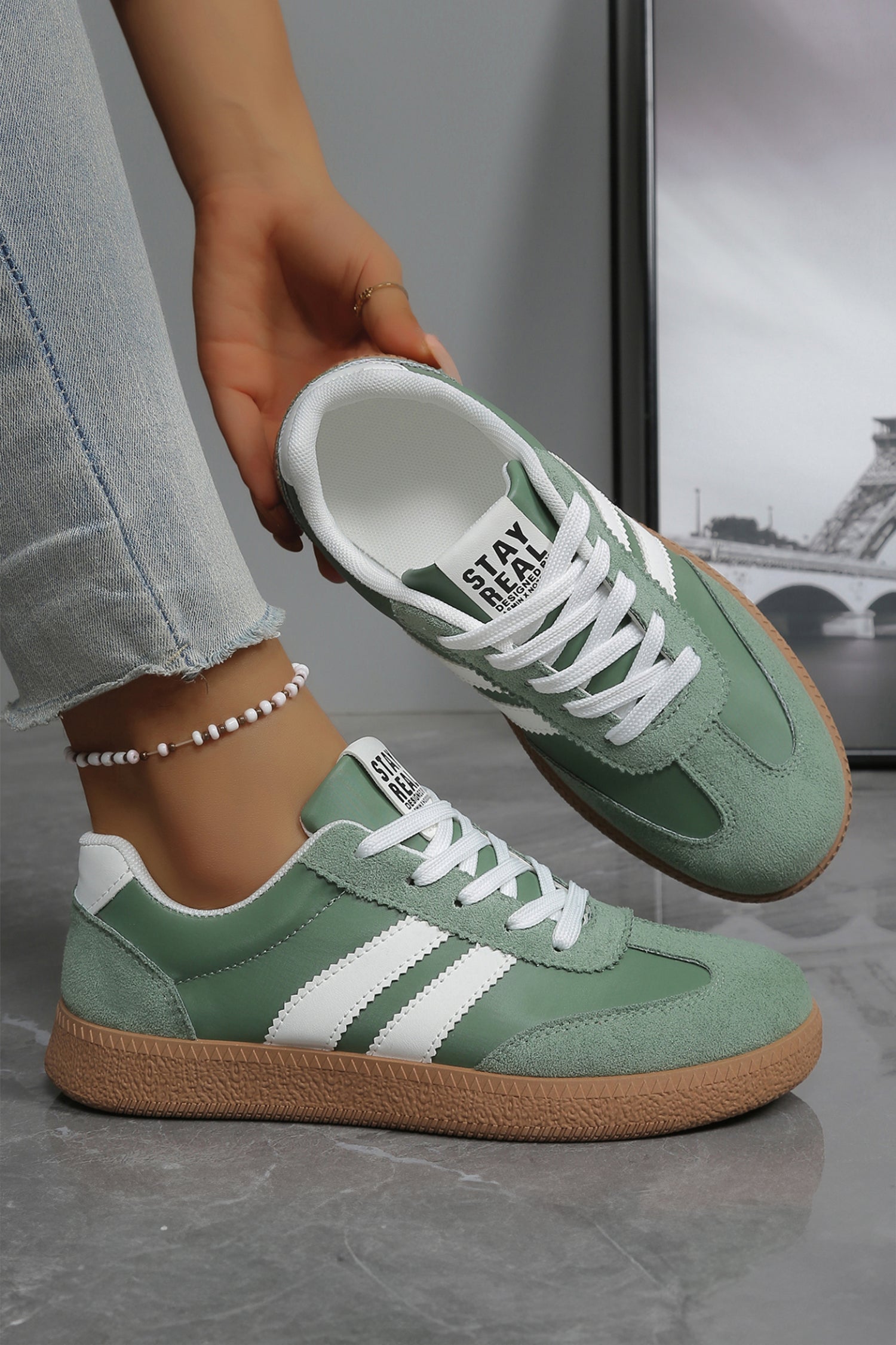 Ashleigh Blue Varsity Color Block Patchwork PU Leather Lace Up Shoes