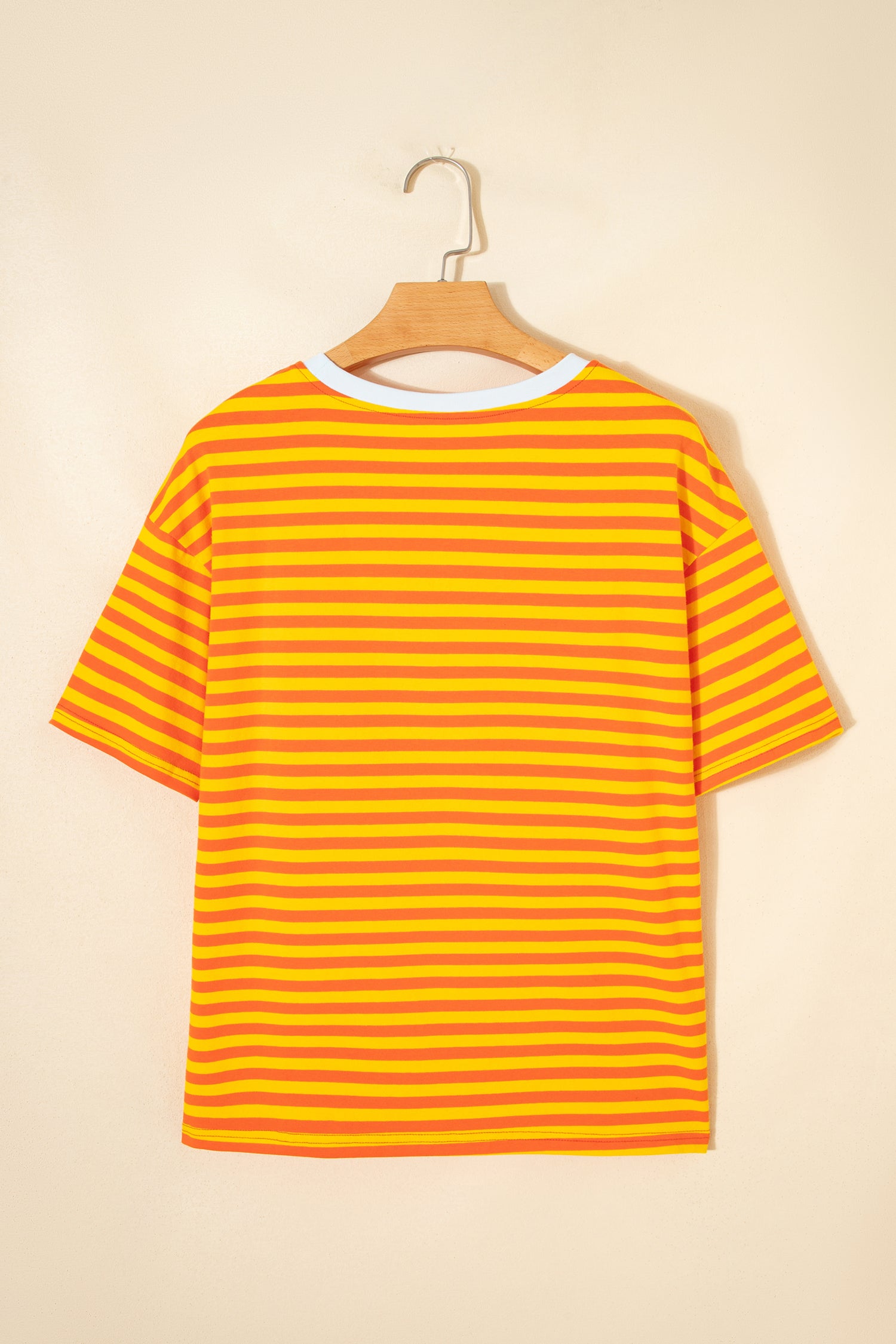 Orange Stripe Contrast Crew Neck Drop Shoulder Loose Tee - Snoopy's Closet
