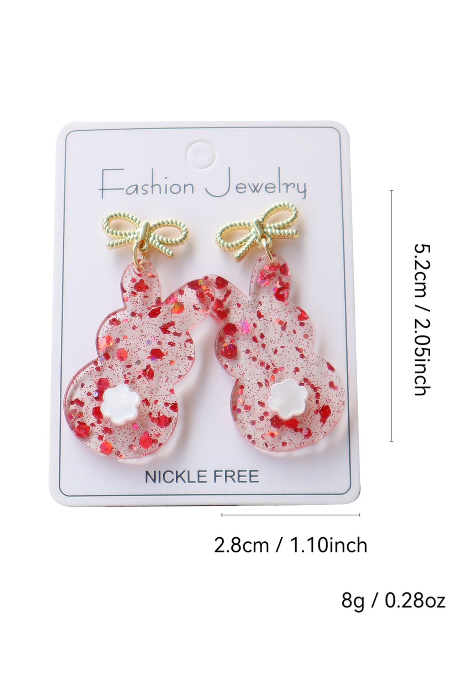 Fiery Red Clear Easter Bunny Bowknot Studded Earrings - Snoopy's Closet