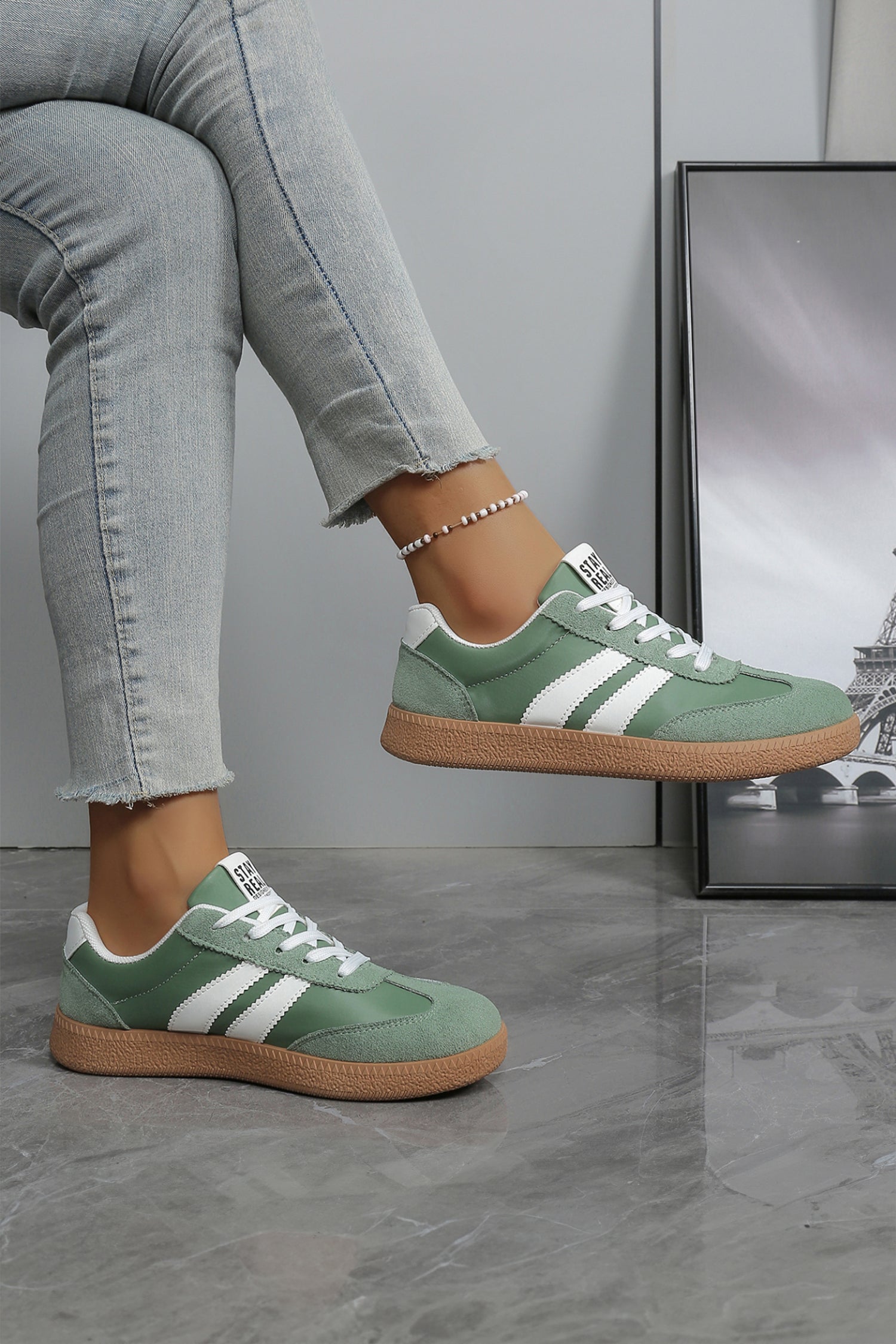 Ashleigh Blue Varsity Color Block Patchwork PU Leather Lace Up Shoes