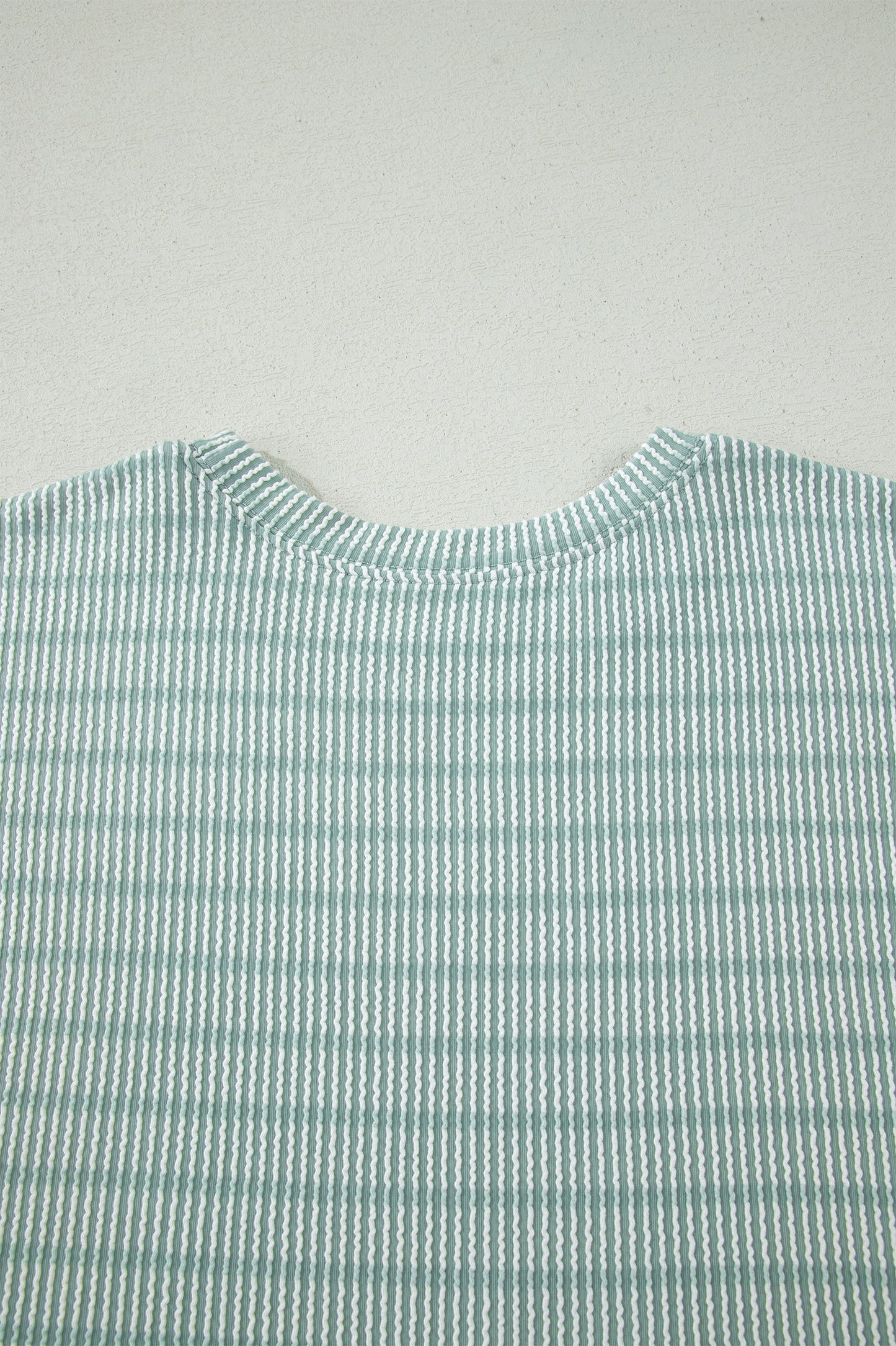 Green Stripe Raised Rib Loose Tee Drawstring Elastic Waist 2pcs Short Set