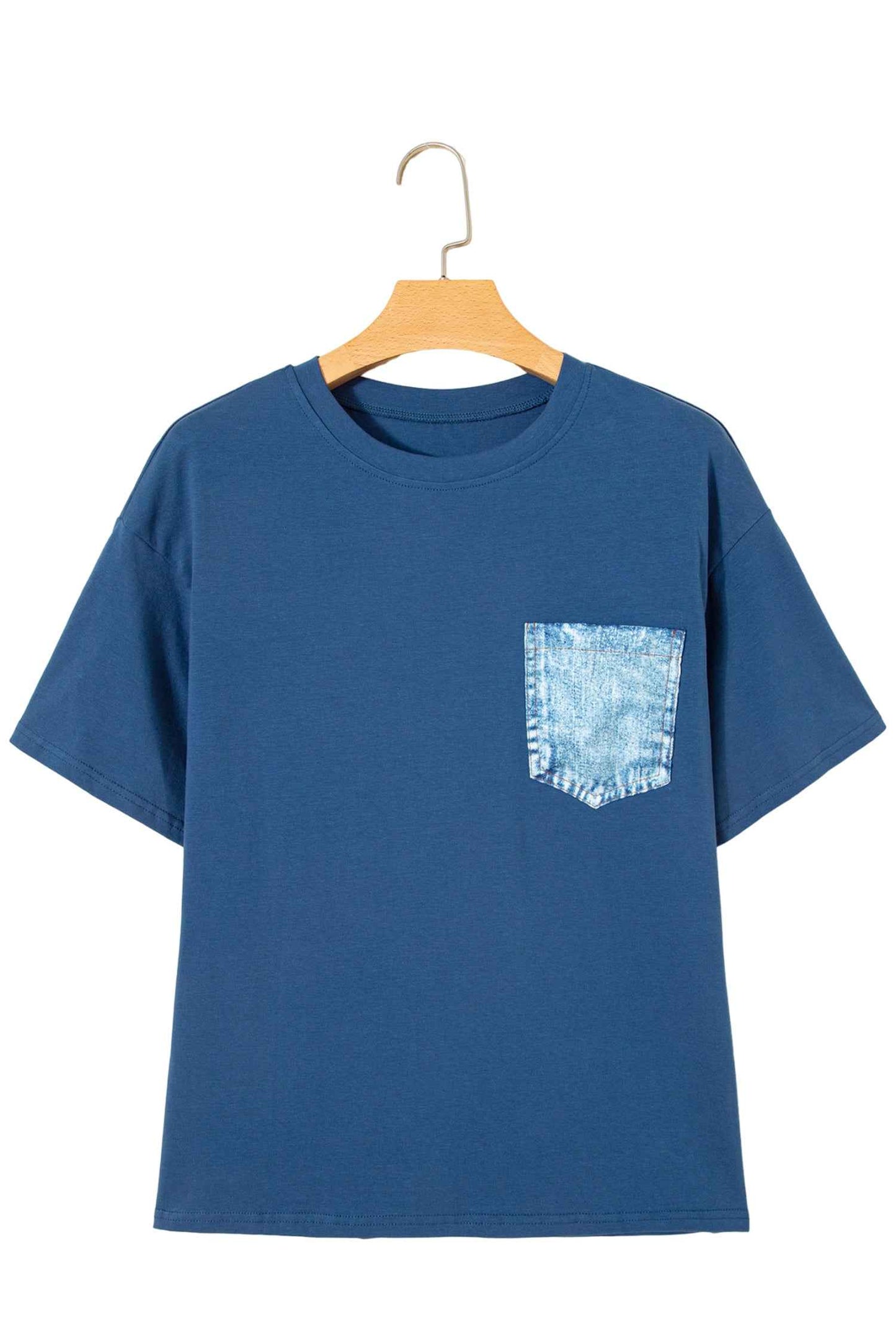 White Color Block Chest Pocket Patched Casual Short Sleeve Top