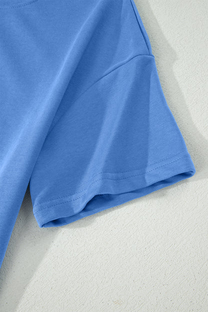 Sky Blue Solid Cover Oversize Tee Pocketed Casual Pants 2pcs Outfit - Snoopy's Closet
