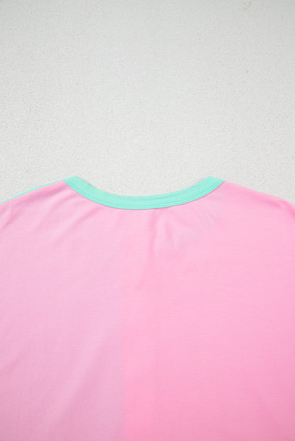 Camiseta con cuello y medio abotonado, dos tonos verde menta
