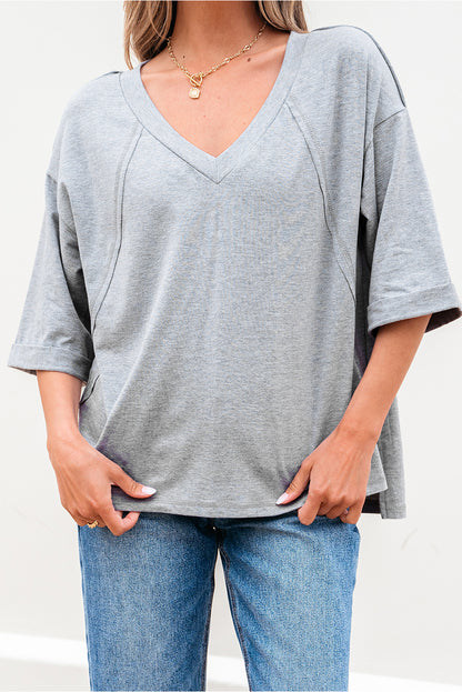 High Raglan Half Sleeve V Neck Oversized T Shirt - Snoopy's Closet