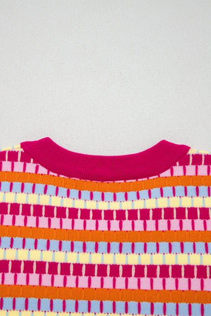 Orange Abstract Striped Knit Short Sleeve Sweater - Snoopy's Closet