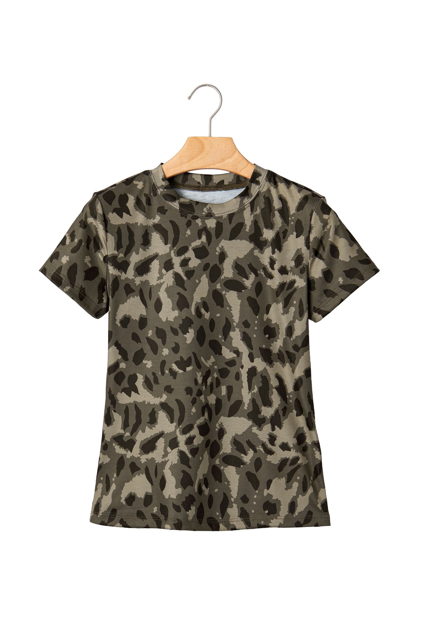 Brown Retro Leopard Print Mock Neck Slim Tee - Snoopy's Closet