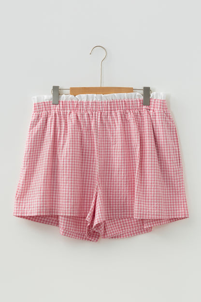 Pantalones cortos de talla grande con estampado de cuadros y ribete rosa en contraste