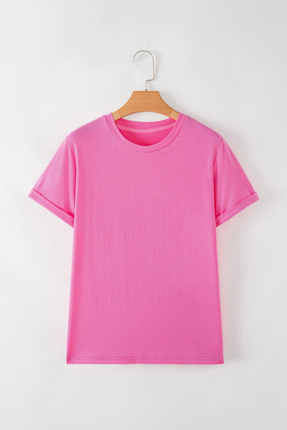 Sachet Pink Bright Casual Plain Crew Neck Tee - Snoopy's Closet
