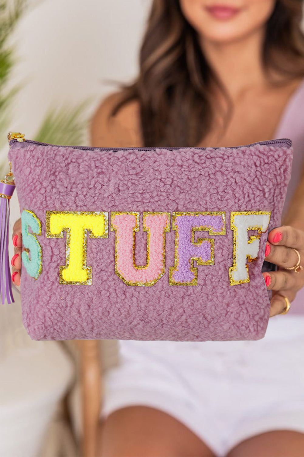 Phalaenopsis Sparkle Letter Pattern Tassel Zipper Makeup Bag - Snoopy's Closet