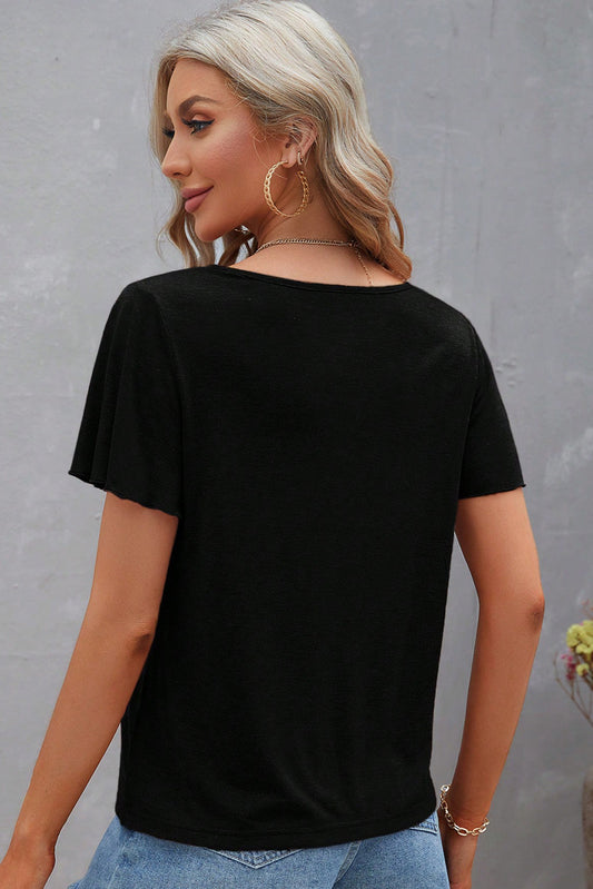 Black Crisscross V Neck Butterfly Sleeve T Shirt - Snoopy's Closet