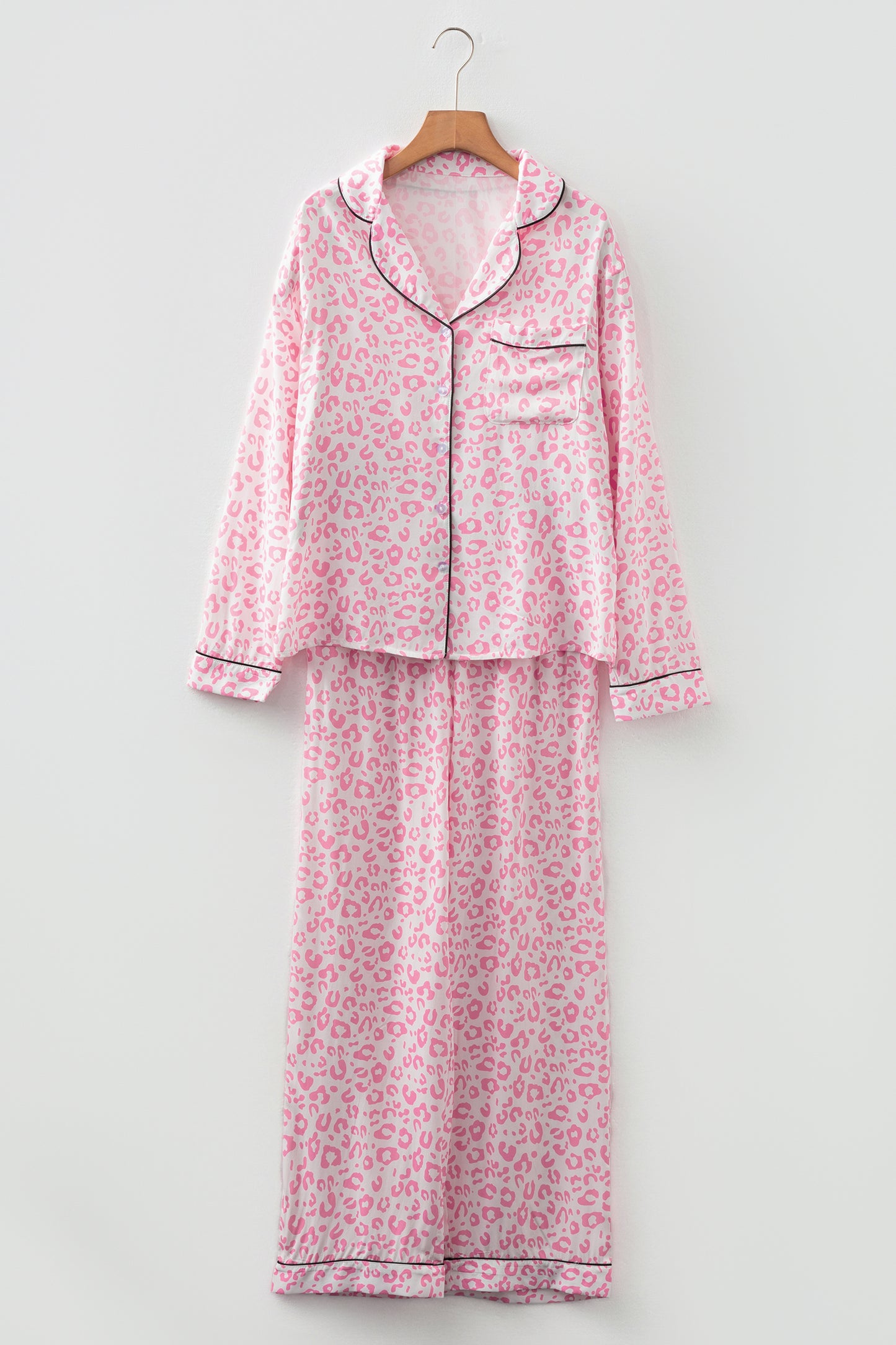 Pink Leopard Print 2cps Long Pajama Set - Snoopy's Closet