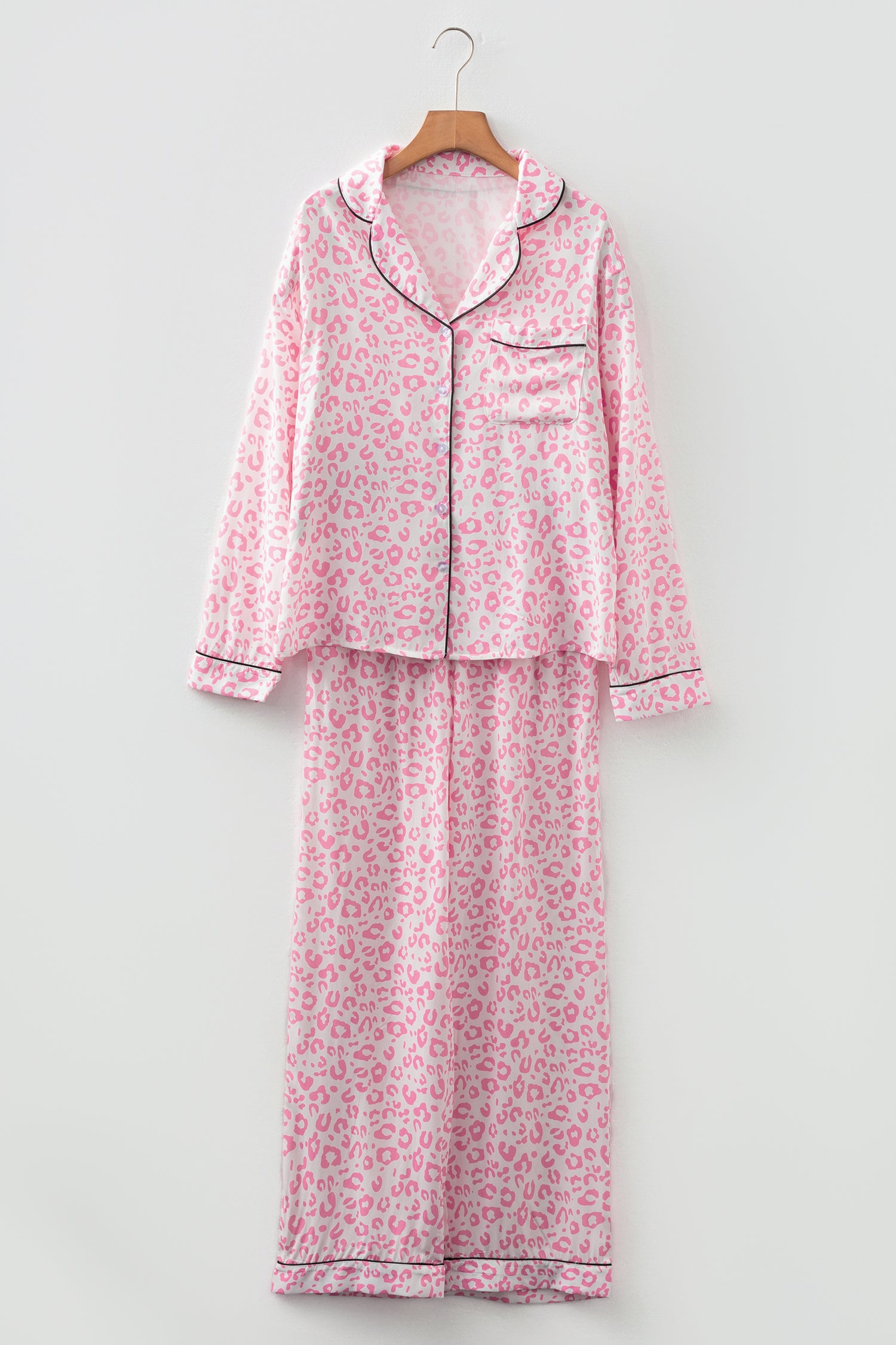 Pink Leopard Print 2cps Long Pajama Set - Snoopy's Closet