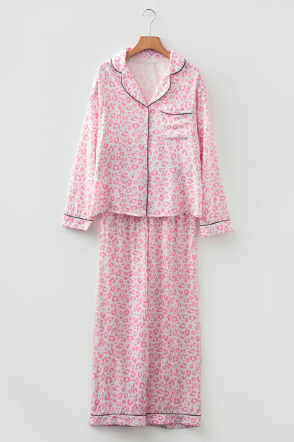 Pink Leopard Print 2cps Long Pajama Set - Snoopy's Closet