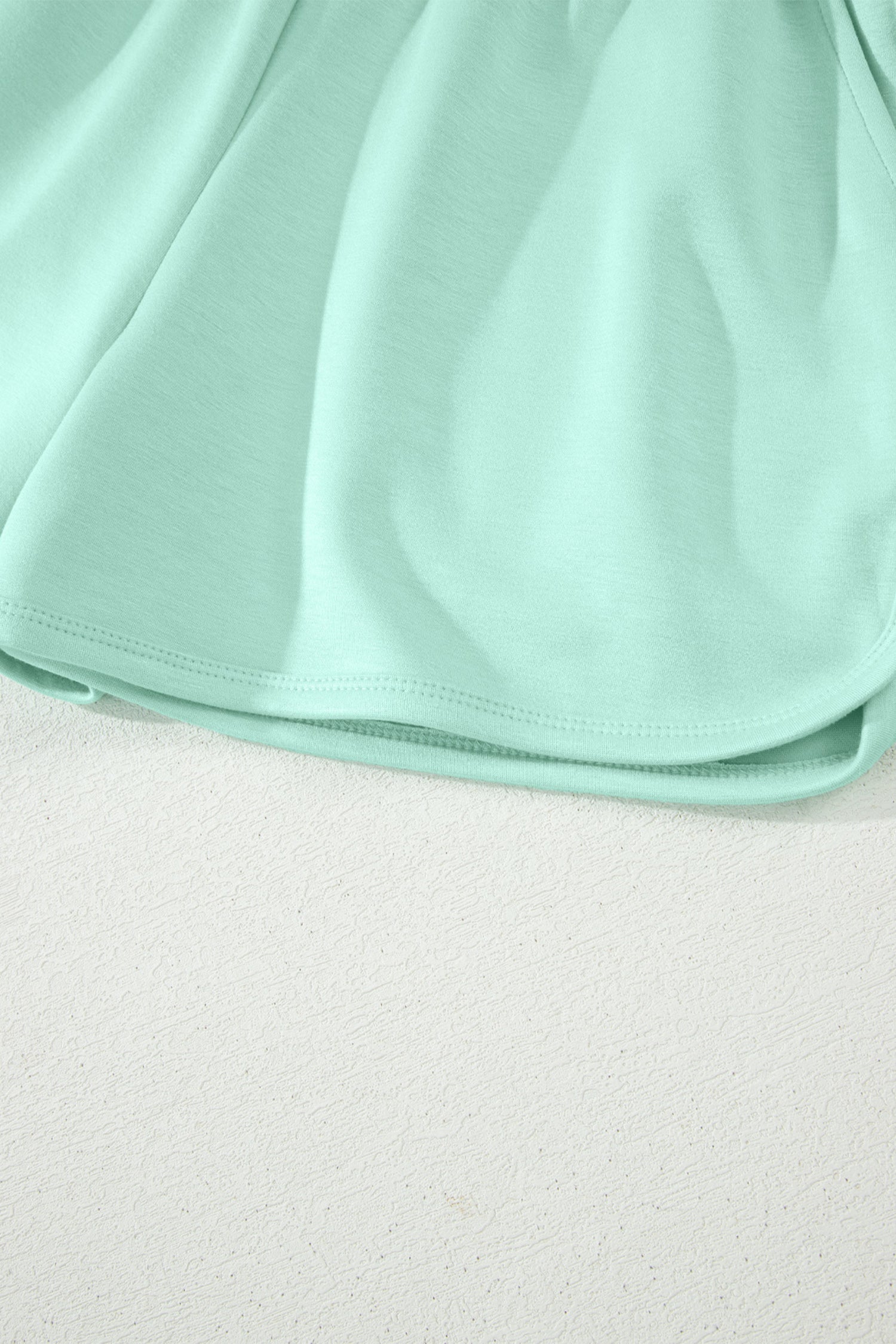 Moonlight Jade Solid Color Exposed Seam Mock Neck Oversize Tee Casual Shorts 2pcs Outfit - Snoopy's Closet