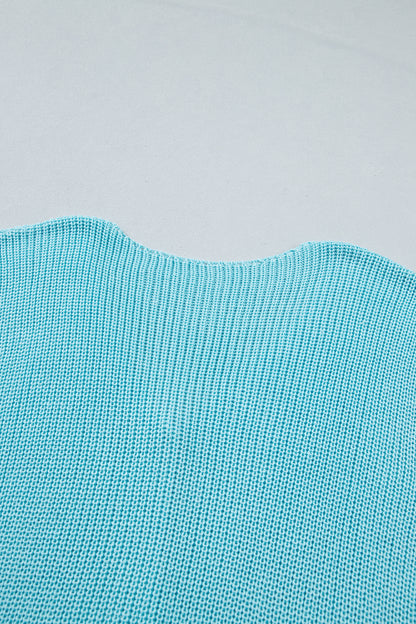 Mist Blue Solid Color Knit V Neck Button Front Sweater Vest