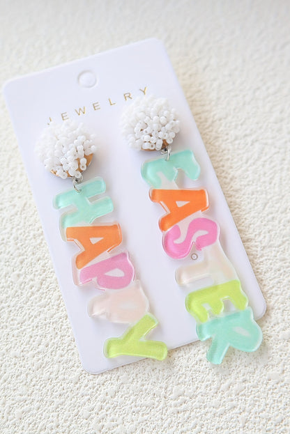 Pink Colorful HAPPY EASTER Drop Earrings - Snoopy's Closet