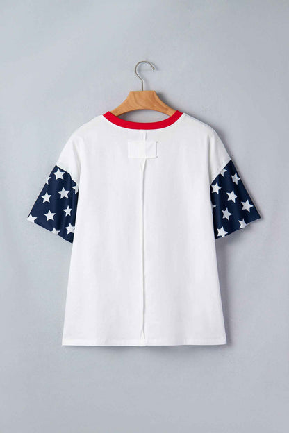Jet Stream Flag Print USA Graphic Patchwork Casual Tee
