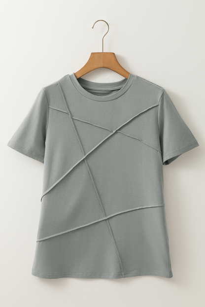 Medium Grey Solid Color Toothpick Stripe Round Neck T Shirt - Snoopy's Closet