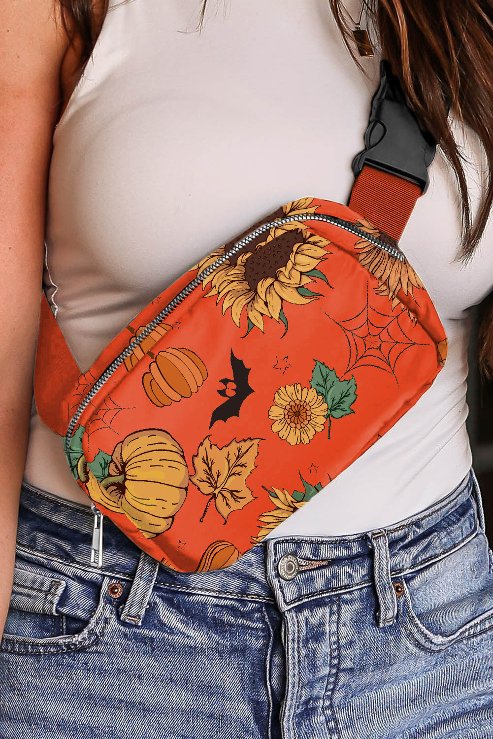 Orange Pumpkin Sunflower Halloween Graphic Crossbody Bag - Snoopy's Closet