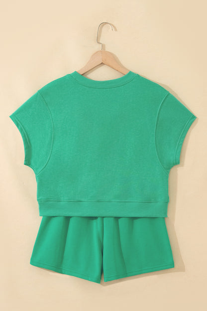 Conjunto de 2 piezas de camiseta holgada y pantalones cortos con cordón en verde mar liso