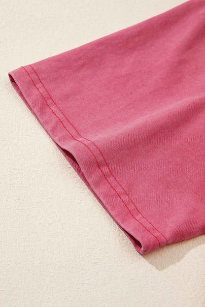 Red Independence Day Star Printed Mineral Wash T Shirt