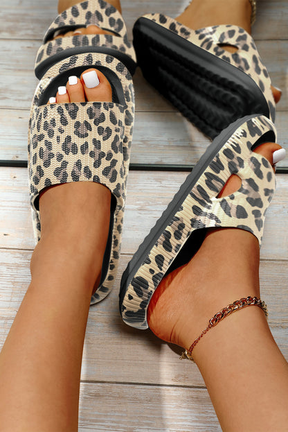 Pink Leopard Print Thick Sole Slip On Slippers - Snoopy's Closet