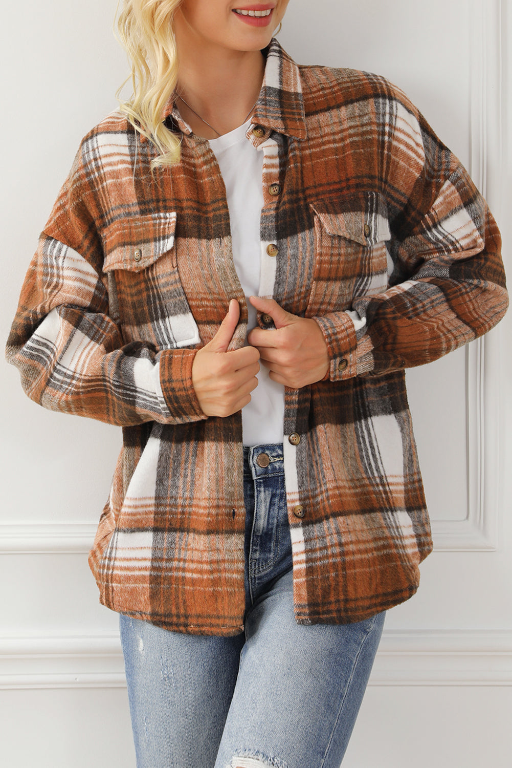 Sobrecamisa de Cuadros Marrones con Bolsillos de Solapa