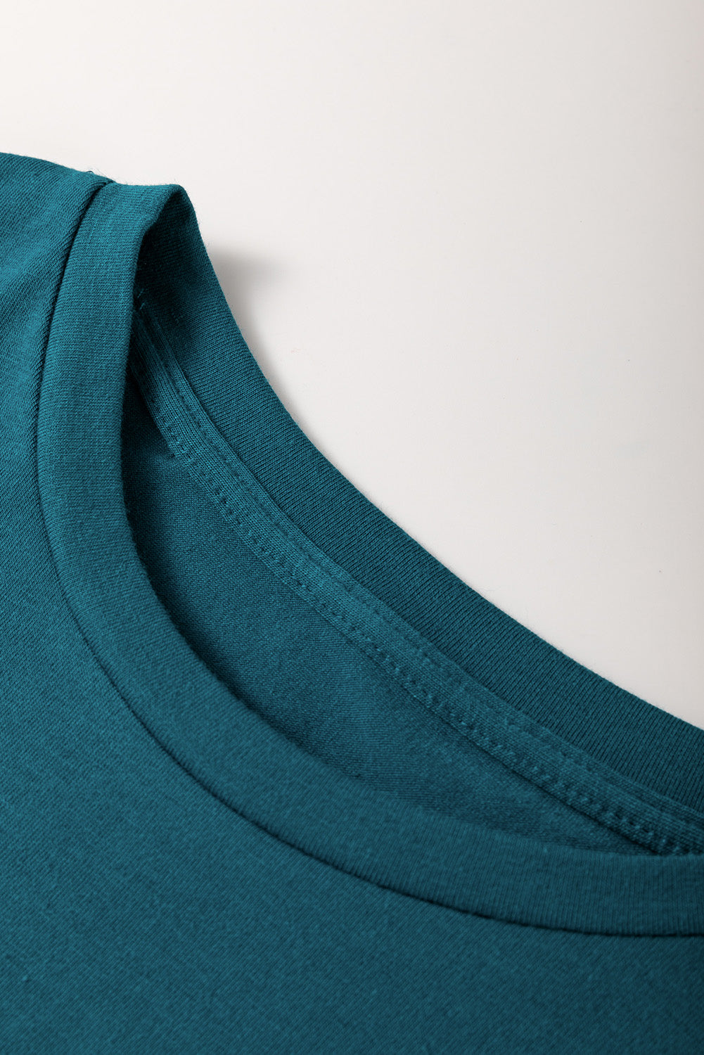 Blue Sapphire Solid Color Toothpick Stripe Round Neck T Shirt - Snoopy's Closet