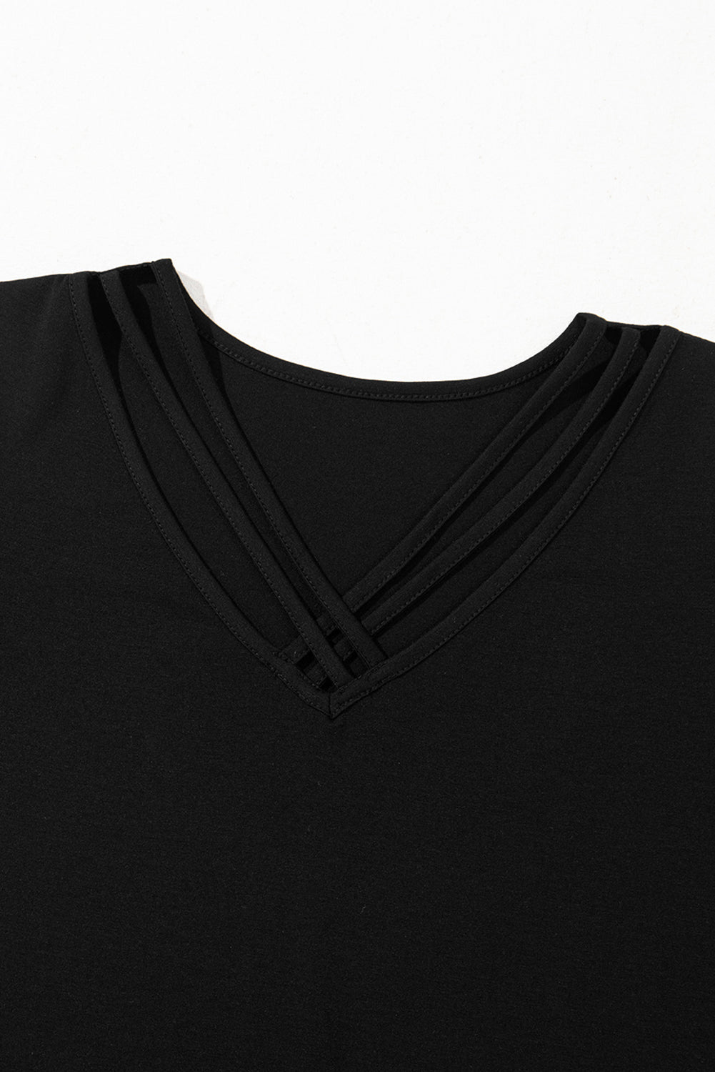 Black Crisscross V Neck Butterfly Sleeve T Shirt - Snoopy's Closet