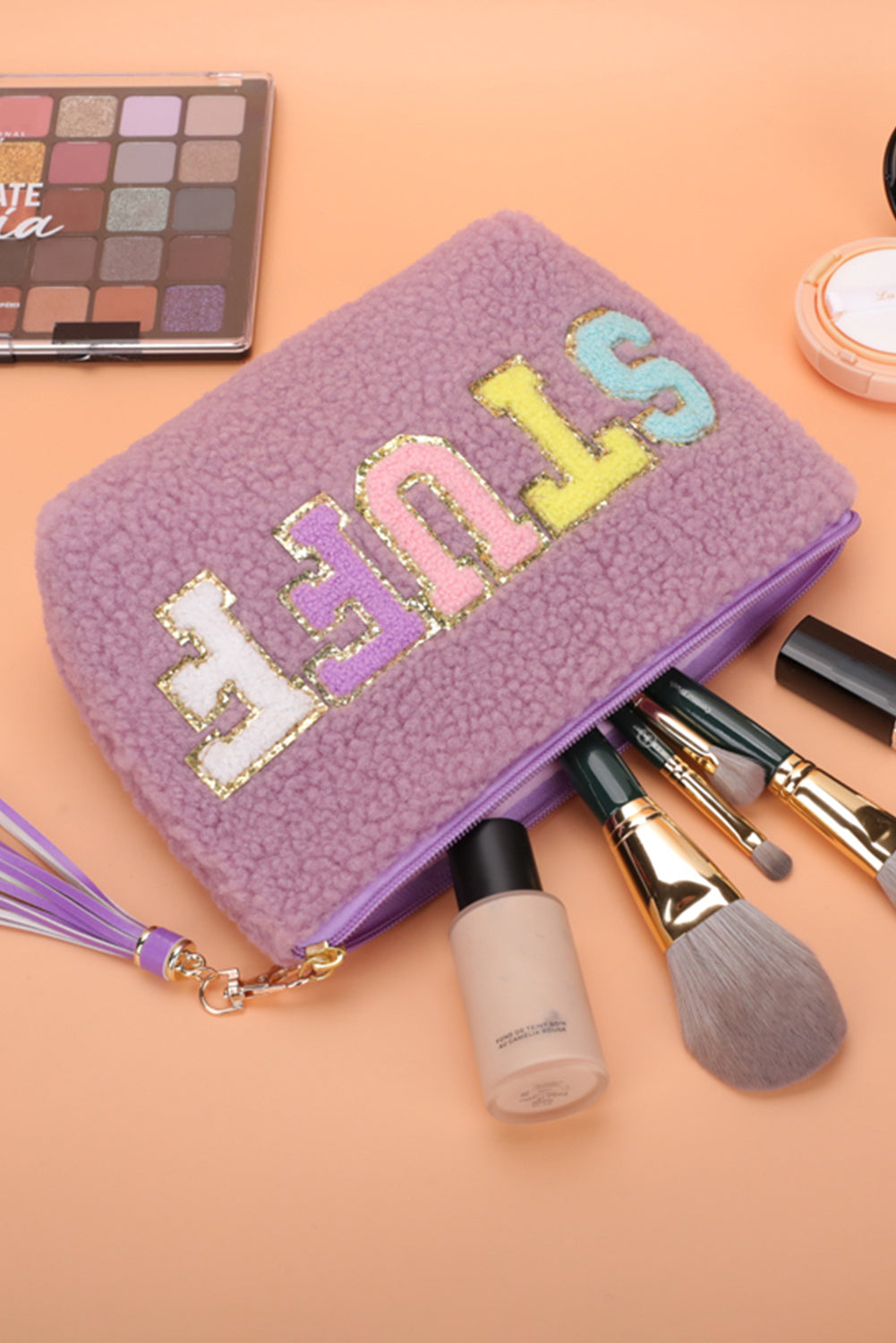 Phalaenopsis Sparkle Letter Pattern Tassel Zipper Makeup Bag - Snoopy's Closet