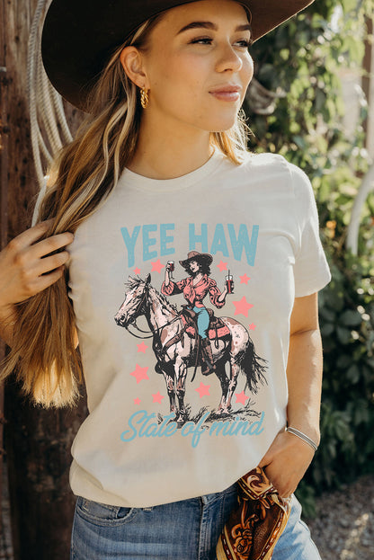Camiseta con estampado de vaquera "YEE HAW State of mind" blanca, estilo western