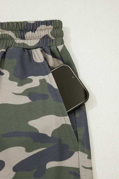 Green Tie Elastic Waist Pocketed Plus Size Camo Shorts - Snoopy's Closet