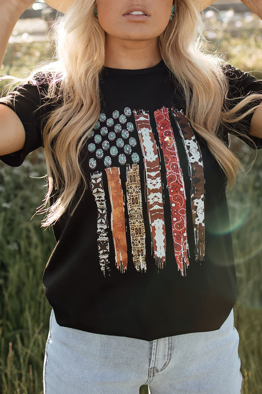 Camiseta Gráfica de la Bandera Americana Occidental Negra
