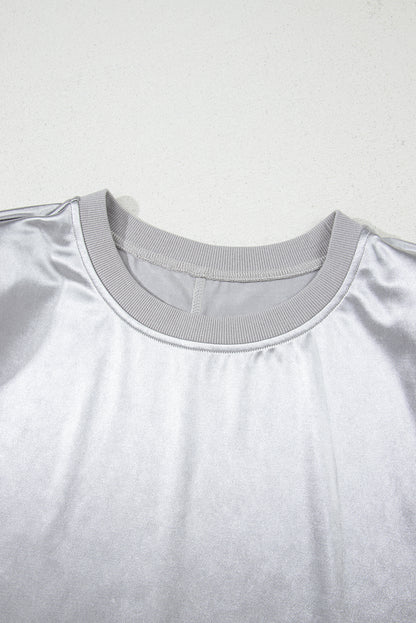 Silvery Metallic Luster Crew Neck Shift Tank Top - Snoopy's Closet